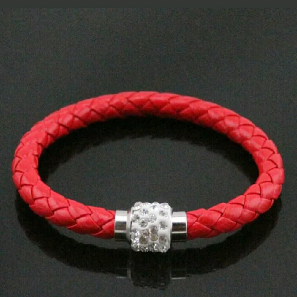 Red and White Rhinestone Magnetic Bracelet